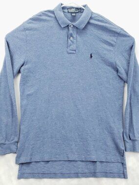 Vintage Polo Ralph Lauren Polo Shirt Mens Large Blue Long Sleeve High Low Hem